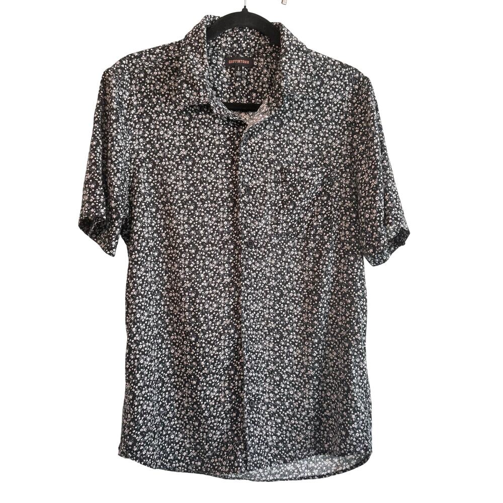 Griffintown Men's Linen Button Up Short Sleeve Casual Shirt Ditsy Floral Small